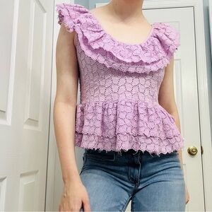 House of Harlow 1960 Blouse Purple Pastel Ruffle Floral Lace Dainty Summer Small